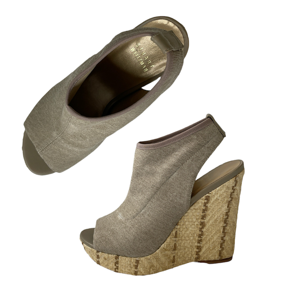 Stuart Weitzman Creamy Beige Open Toe Wedge Espadrille Sandals Size 6.5